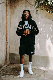 STATEMENT 1/4 ZIP HOODIE - JET BLACK